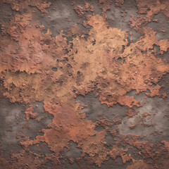 Fototapeta premium Close up of a heavily textured and corroded surface with rust and peeling paint in shades of brown