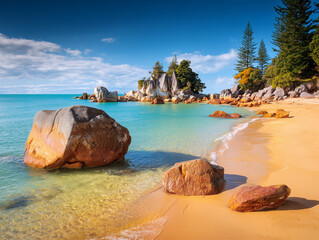 Scenic view of split apple rock in abel tasman national park, new zealand