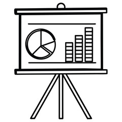 Vector art of a presentation board displays a pie chart and bar graph on a tripod