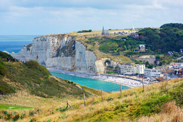 Naklejka premium Etretat village in Normandy coast 