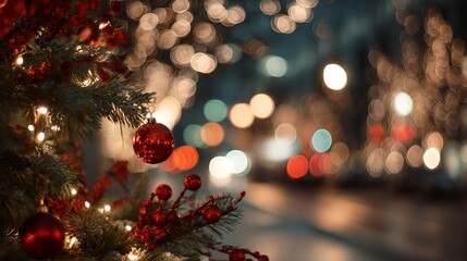 Glowing golden Christmas bokeh lights creating warm festive atmosphere for seasonal holiday background or elegant winter celebration design