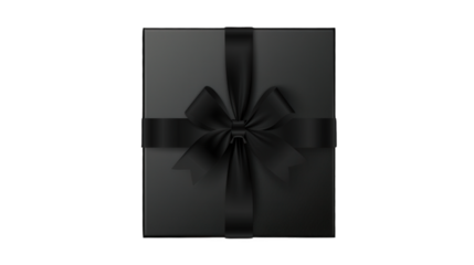 black gift box with ribbon and bow on transparent background