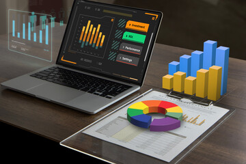 Modern business information augmented reality colorful 3D infographic diagrams for investment risk analysis and return on investment.