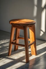 ia generated. Rustic wooden stool in a dramatic beam of light, evoking simplicity, nostalgia, and minimalist design.
