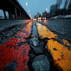 Road markings on asphalt road surface markings