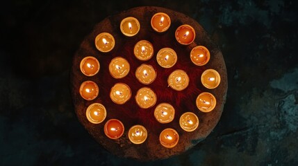 Small candles arranged in a circle, glowing warmly