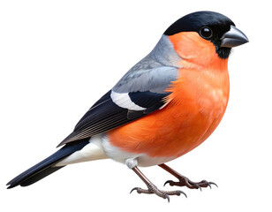 Obraz premium Realistic bullfinch bird with vibrant orange breast and black wings isolated on transparent background PNG