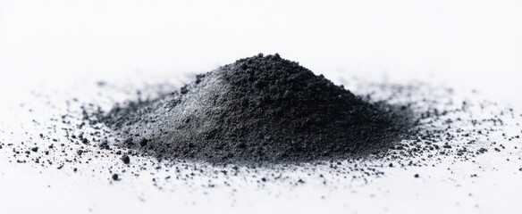 The black powder mound with fine texture on a clean background.