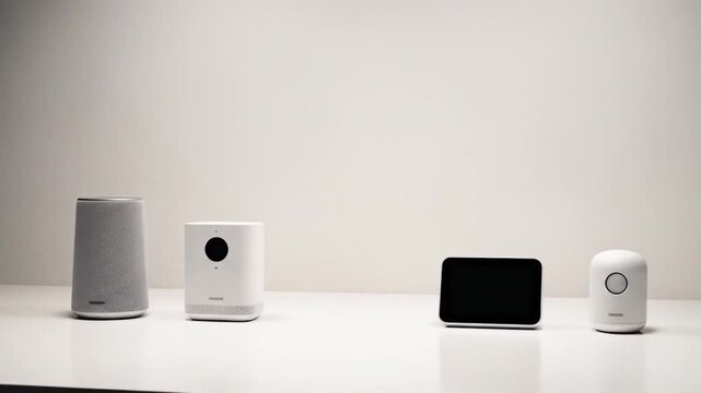 Modern Smart Home Devices Displayed on a White Surface