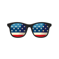 Modern Flat Vector Sunglasses with Sharp Lines and USA Flag Pattern in Lenses isolated to transparent background