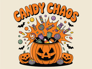 Candy Chaos Halloween Pumpkin with Sweet Explosion & Bats

