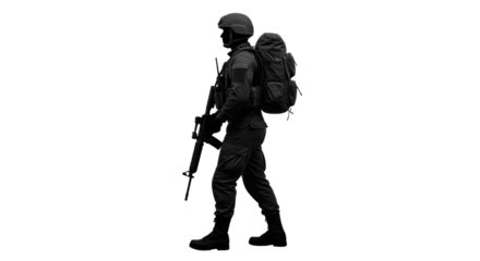 Isolated Soldier Silhouette with Backpack