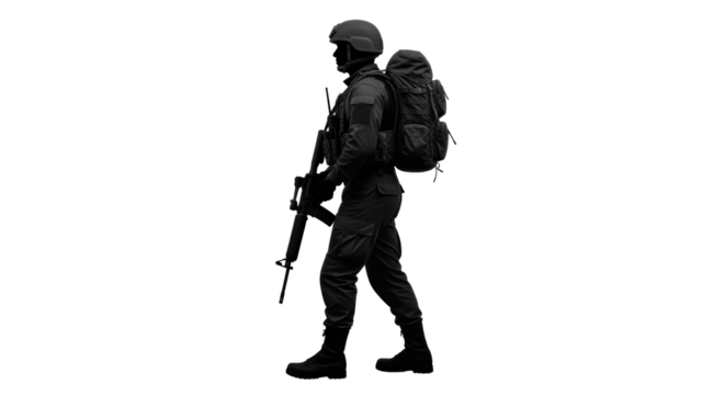 Isolated Soldier Silhouette with Backpack - Powered by Adobe