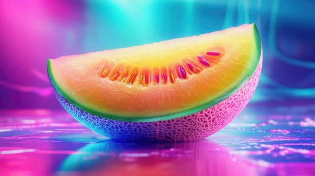 A slice of melon sits on a table, ready for serving