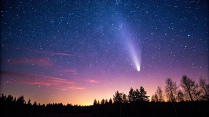 Star trails over the night sky Celestial comet in a starry sky at twilight.