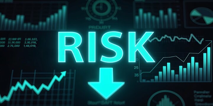 Risk reduction and financial management concept with digital charts, graphs, and glowing arrow indicating decreased volatility