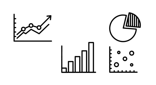 Data Chart Vector Icon Set | Business, growth, trend, statistics, pie chart, bar graph, line graph, scatter plot, analysis, infographic icons