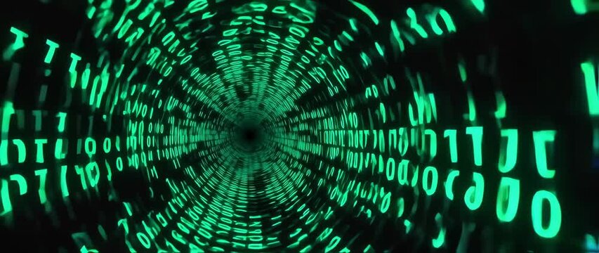 Abstract digital tunnel of glowing green code