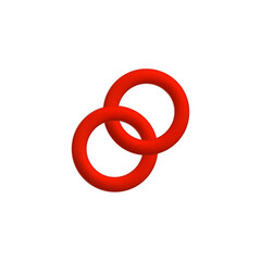 Two red rings are interlocked, creating a visual representation of connection and unity on a white background.