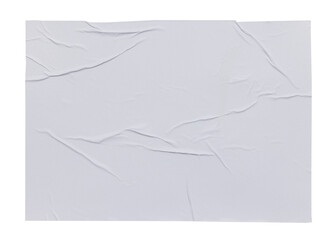 white paper wrinkled poster template ,blank glued creased paper sheet mockup.white poster mockup on...