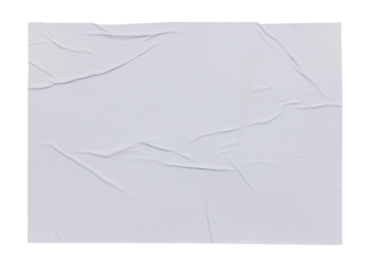 white paper wrinkled poster template ,blank glued creased paper sheet mockup.white poster mockup on wall. empty paper mockup