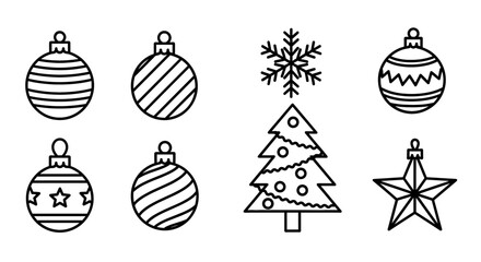 Christmas Ornament Vector Icon Set | Decoration, holiday, xmas, tree, snowflake, star, celebration, bauble, winter, seasonal