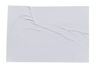 white paper wrinkled poster template ,blank glued creased paper sheet mockup.white poster mockup on wall. empty paper mockup