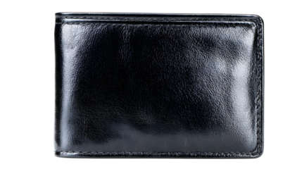 Sleek black leather wallet showcases a classic and sophisticated design isolated on transparent background