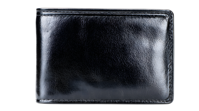Sleek black leather wallet showcases a classic and sophisticated design isolated on transparent background