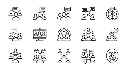 Teamwork Vector Icon Set | Collaboration, meeting, communication, leadership, network, connection, strategy, target, skill, discussion icons