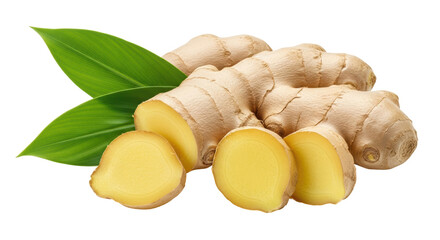 Isolated Ginger Root with Slices