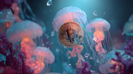 Bitcoin in the Deep: Cryptocurrency and Jellyfish in Underwater Scene