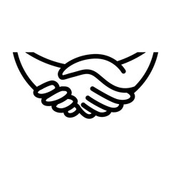 Simple line drawing of two hands clasped together in a handshake, representing agreement.