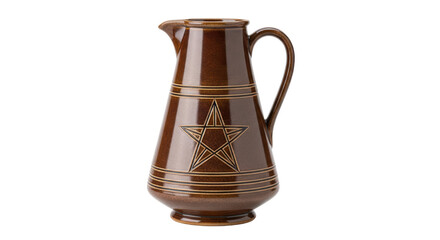 Isolated Brown Ceramic Pitcher with Star