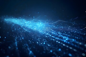 ia generated. Digital background with glowing blue and orange particles in motion, representing advanced technology, innovation and global communication.

