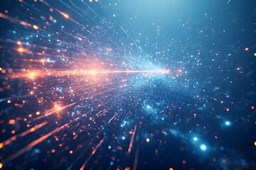 ia generated. Digital background with glowing blue and orange particles in motion, representing advanced technology, innovation and global communication.
