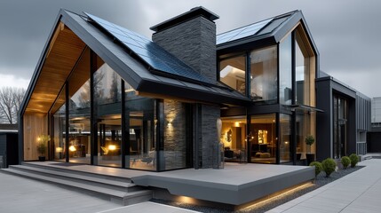 Modern house design featuring solar panels that enhance sustainability and energy efficiency in contemporary architecture