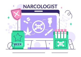 Narcologist Vector Illustration Featuring Drug Addiction Awareness and Issues Related to Alcohol and Tobacco in Healthcare with a Cute Flat Background