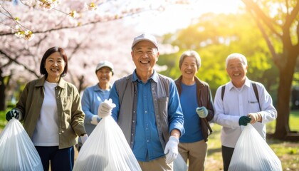 地域住民による朝の公園清掃ボランティア活動