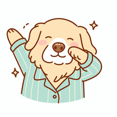 Fototapeta premium A cartoon dog wearing pajamas is stretching and. Cute Clipart Vector Illustration Line Art Illustration. An animated canine in sleepwear extending plus preparing for action.