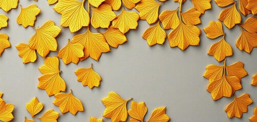 Fototapeta premium Intricate gold ginkgo leaf pattern on a textured background, decor, autumn