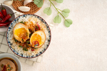 Korean Mayak Eggs in Soy Sauce with Garlic, Onion and Chili