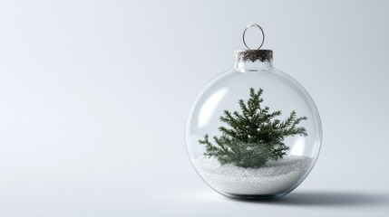 Miniature evergreen encapsulated in glass orb, Yuletide tranquility, whimsical winter solstice, enchanting festive zen garden, mindful decor