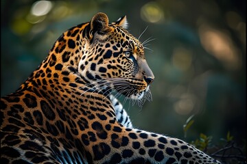 Obraz premium ia generated. close up of a leopard. close up of a jaguar. portrait of a leopard. portrait of a bengal tiger
