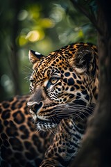 Obraz premium ia generated. close up of a leopard. close up of a jaguar. portrait of a leopard. portrait of a bengal tiger