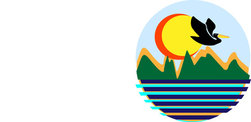 Minimalist Nature Landscape with Bird and Mountains Illustration