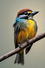 Fototapeta premium ia generated. Colorful bird perched on a branch in a natural setting, perfect to illustrate biodiversity, ecology, and bird photography concepts. 