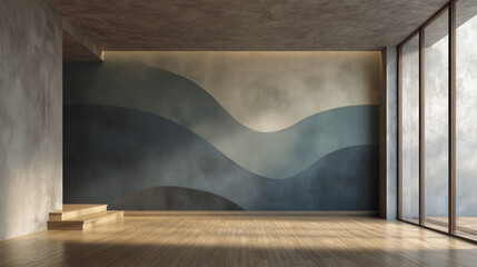 Minimal Abstract Wall Design in Serene Natural Light Interior