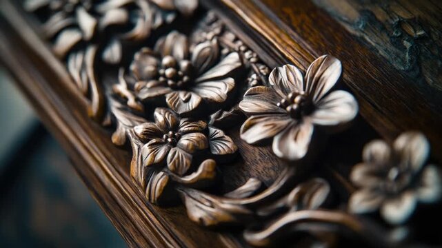 A detailed image of a wooden flower carving