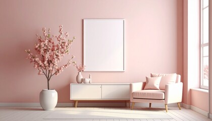 ピンクグラデーション壁に映えるエレガントな額縁モックアップ

